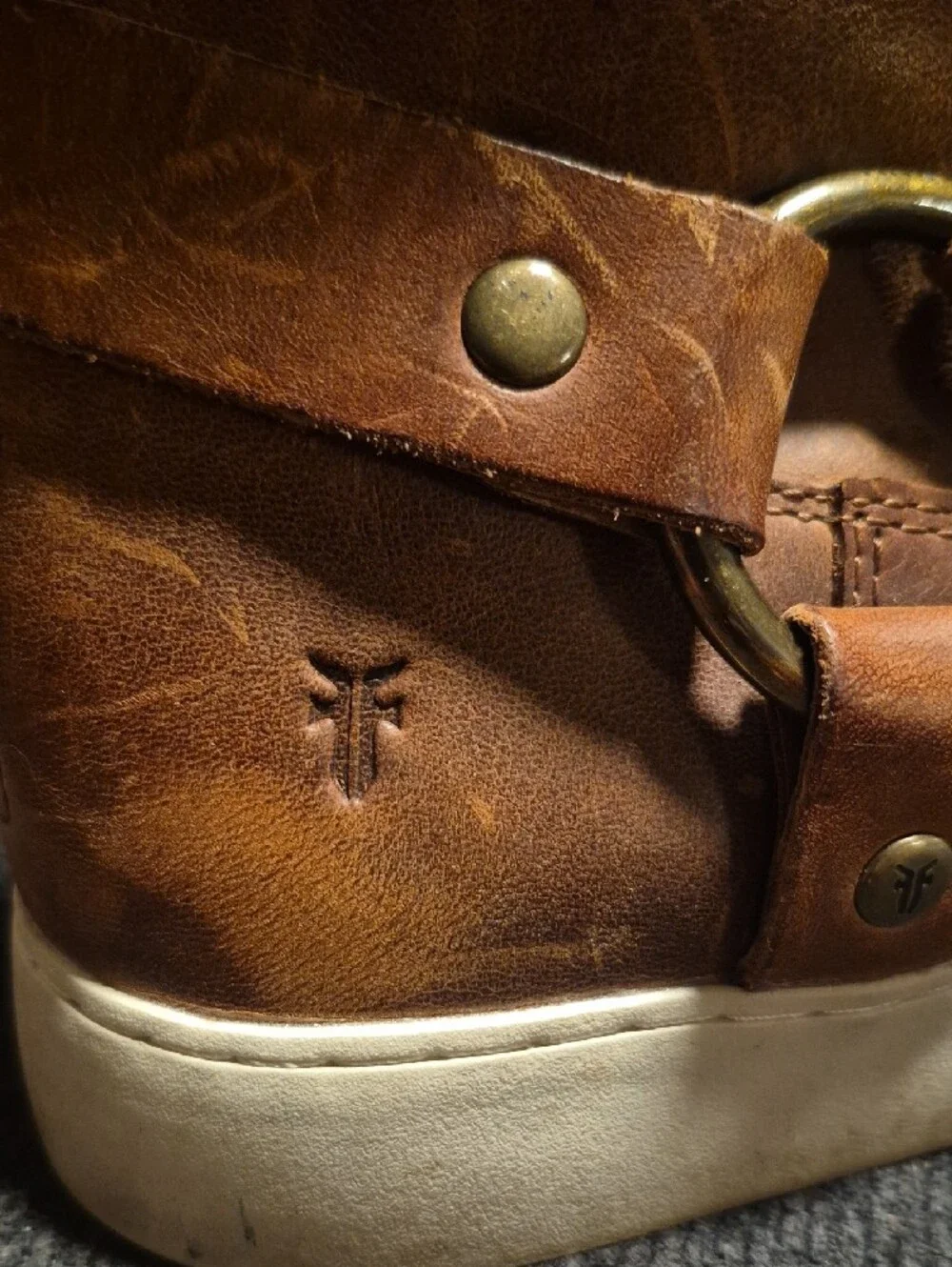 Frye Brown Leather Chukka Boots with Ring Strap